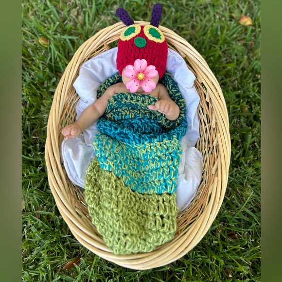 Very Hungry Caterpillar Baby Hand Knit Halloween Costume - Picture 1 of 4